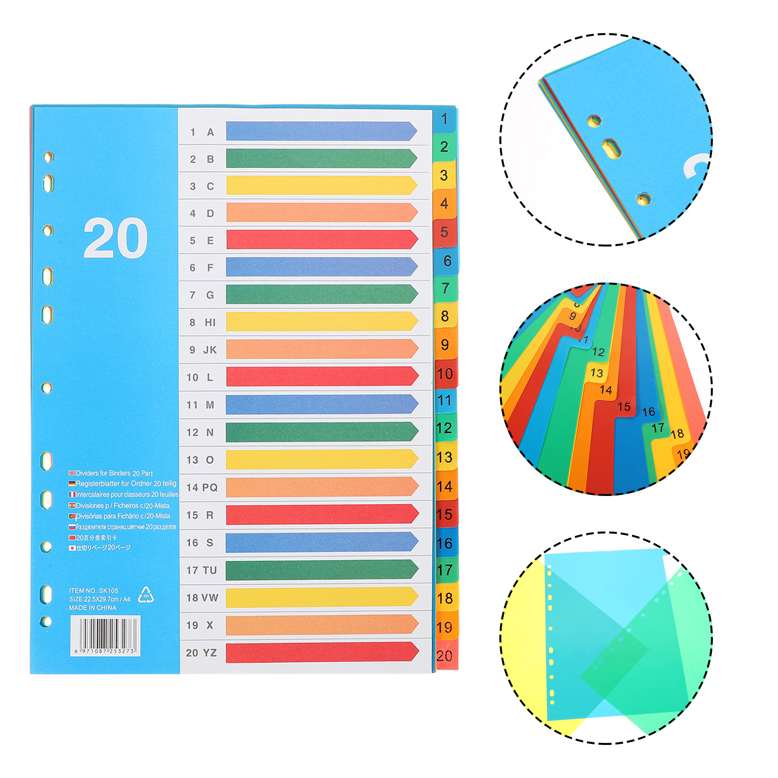 Tab Divider A4 - 5개입 바인더 디바이더, 사무실용 컬러 플라스틱